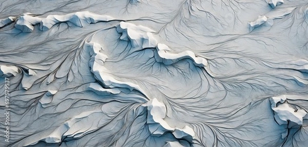 Fototapeta A Top View of Icy Arctic Landscape's Vein-like Patterns