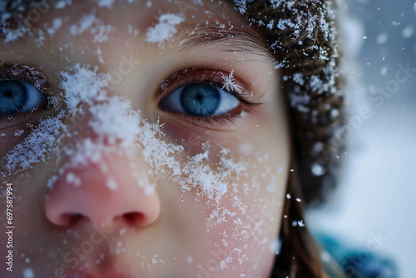 Obraz snowflakes on a child's face, generated ai