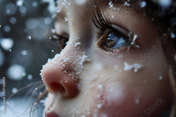 Obraz snowflakes on a child's face, generated ai