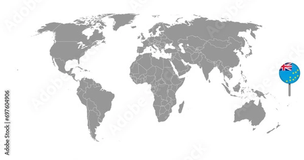 Fototapeta Pin map with Tuvalu flag on world map. Vector illustration.