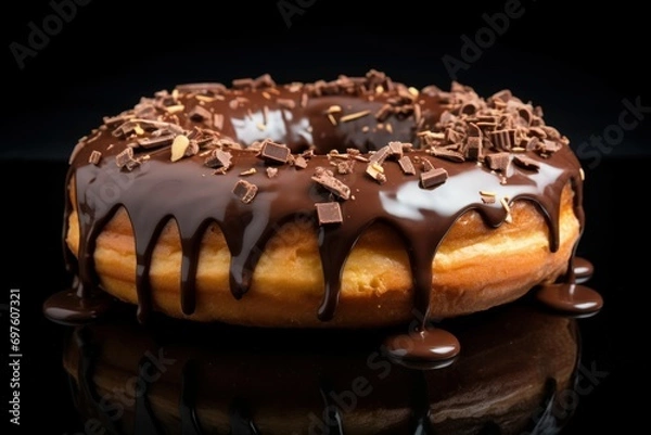 Fototapeta Rich Large chocolate donut. Nature shiny cream. Generate Ai