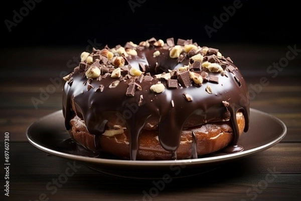 Fototapeta Inviting Large chocolate donut. Nature shiny cream. Generate Ai