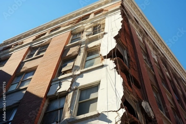 Fototapeta Dilapidated Large crack building. Texture grunge. Generate Ai