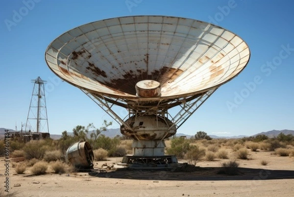 Fototapeta Sturdy Large dish antenna. Radar space telescope. Generate Ai