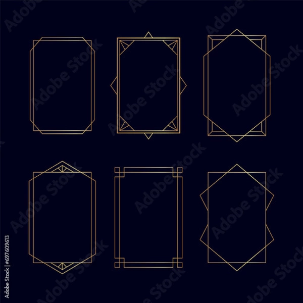Obraz Set of gold frames. Set of decorative design elements. Vector illustration. 