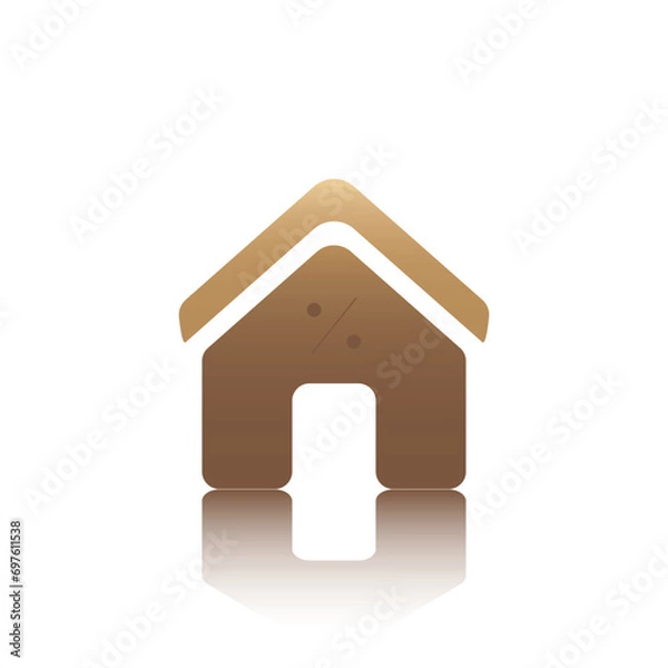 Obraz Percent, house simple flat icon for sale. Vector illustration isolated with shadow. White background, brown house