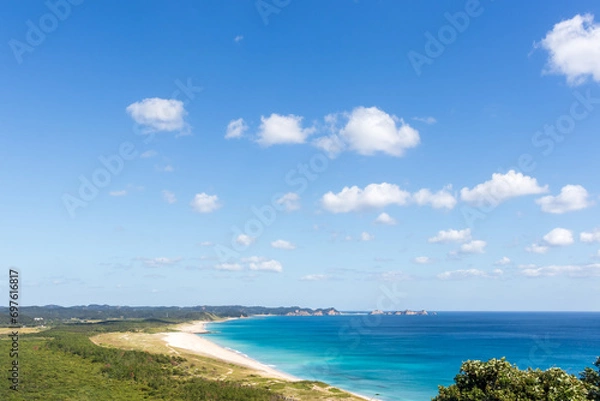 Fototapeta 前之浜・竹崎展望台・カセ島・小島・海・空・波