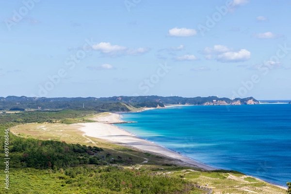 Fototapeta 前之浜・竹崎展望台・カセ島・小島・海・空・波