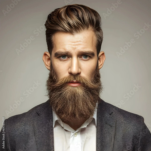 Fototapeta Create an image of a handsome man with a full beard, he is well-groomed and has a hipster style