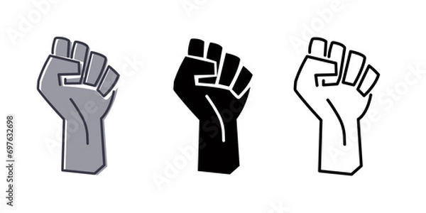 Fototapeta Black raised fist protest symbol icons. Hands clenched power symbol. Black lives important protest. Vector illustration