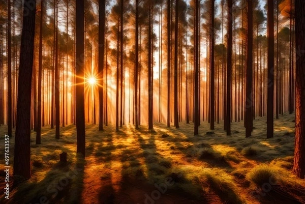 Fototapeta sunrays in the forest