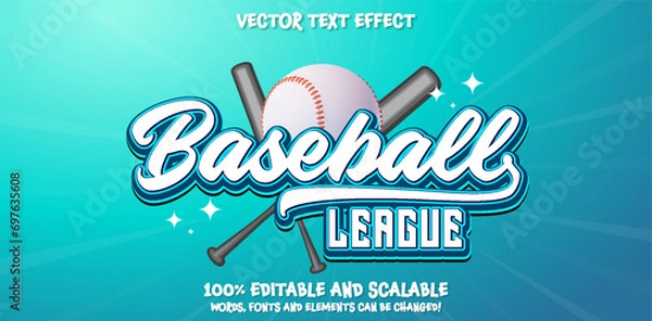 Obraz Editable text effect Baseball League Logo 3d Cartoon template style premium vector