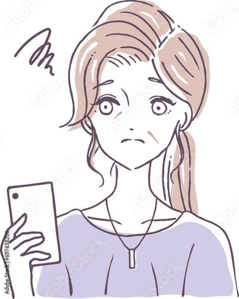 Fototapeta スマホの使い方が分からない年配女性　悩むマダム