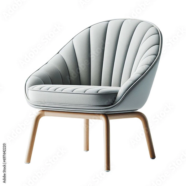 Fototapeta Side view of fluffy comfortable cream color chair soft cushion with transparent background