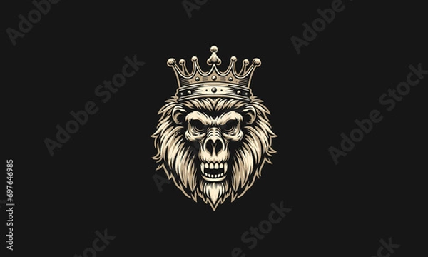 Obraz head baboon wearing crown vector logo design