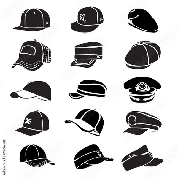 Obraz cap set isolated on white hat icon vector baseball rap