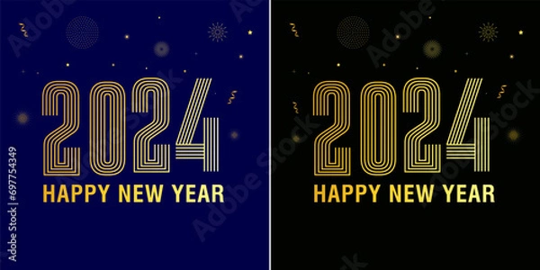 Obraz 2024 Happy New Year Background Design. Greeting Card, Banner, Poster. Vector Illustration..