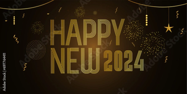 Obraz 2024 Happy New Year Background Design. Greeting Card, Banner, Poster. Vector Illustration..
