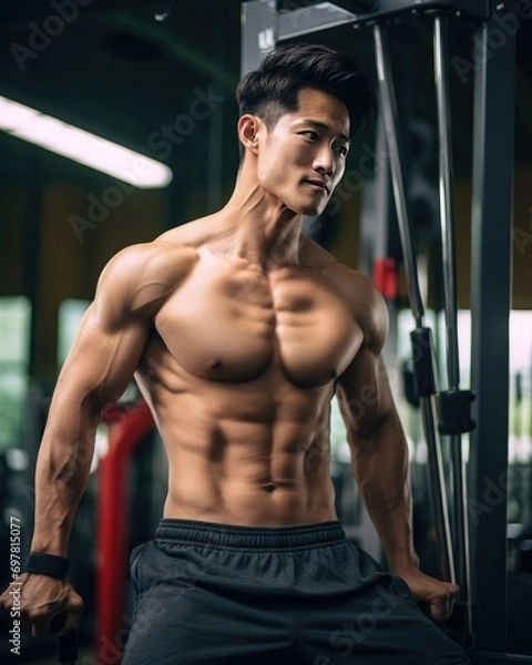 Obraz Muscular Asian man working out in a gym