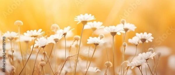 Fototapeta a field of flowers with sun rays behind them