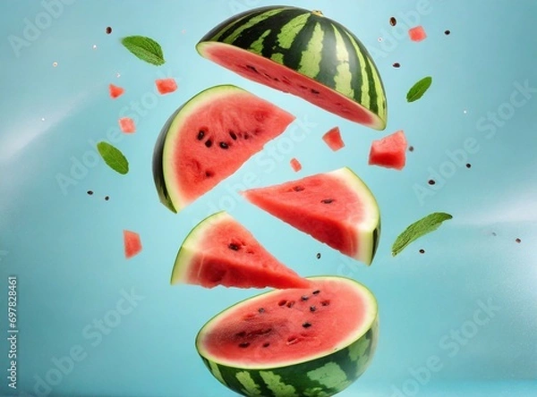 Obraz Fresh watermelon isolated on light blue background