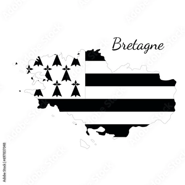 Obraz Flag of Breton on a map of Breton. France vector illustration
