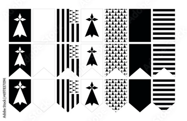 Fototapeta Festive set flags with the image of the flag of Breton and ermine. France, celebration in Breton. Vector illustration 
