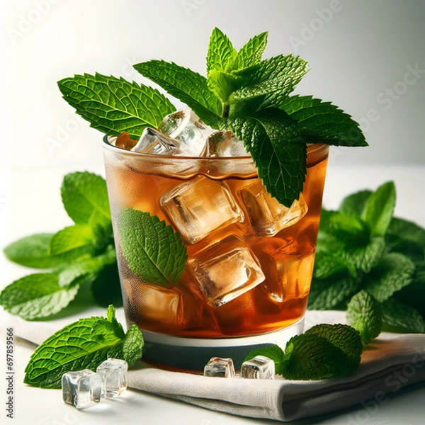 Fototapeta Close up of a mint julep served on the rocks