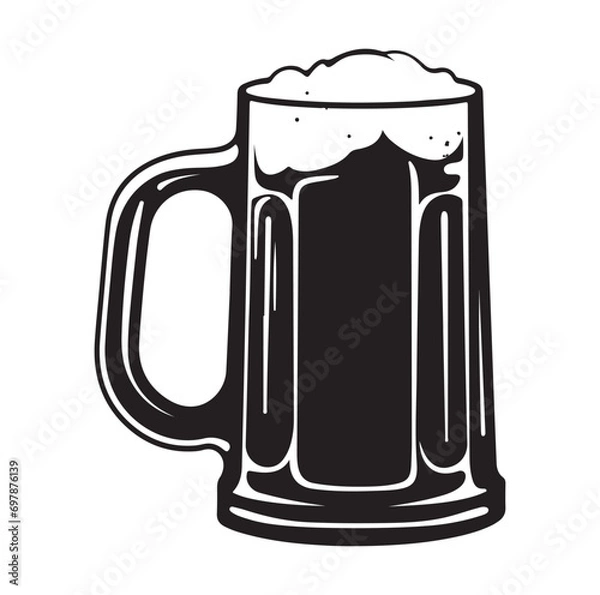 Obraz Glass of beer engraving style. Hand drawn black color vintage vector illustration.