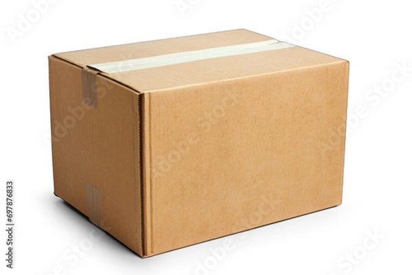 Fototapeta Simple shipping Brown Cardboard Box | Transparent & White Background | PNG File with Transparency