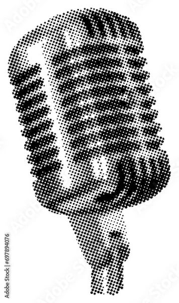 Obraz Retro halftone collage elements, halftone effect design, microphone retro design	
