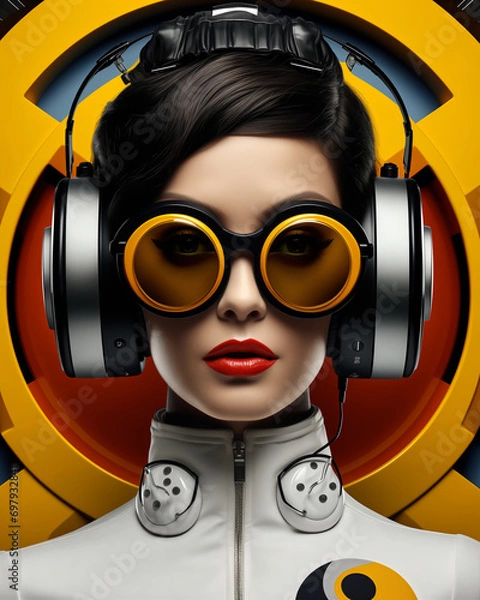 Fototapeta Portrait Illustration in the style of retro-futuristic