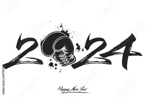 Fototapeta Happy New Year 2024 and boxing glove