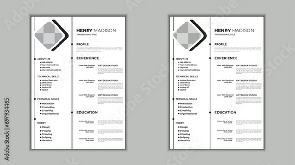 Obraz  Modern Resume Indesign. Minimalist resume cv template.