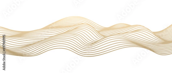 Fototapeta Vector abstract line art wavy flowing dynamic gold isolated on transparent background in concept luxury, wave, wind, ocean