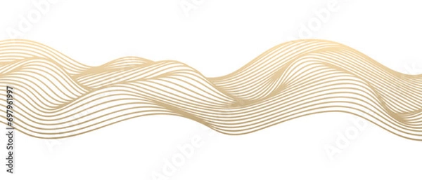 Fototapeta Vector abstract line art wavy flowing dynamic gold isolated on transparent background in concept luxury, wave, wind, ocean