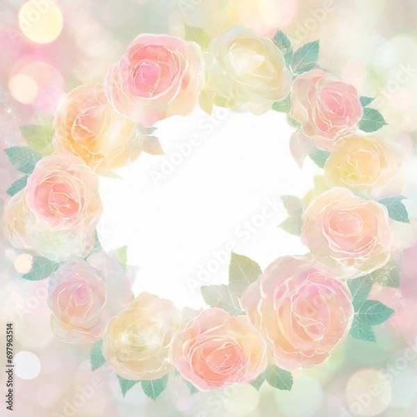 Obraz パステルカラーのバラのフレーム
