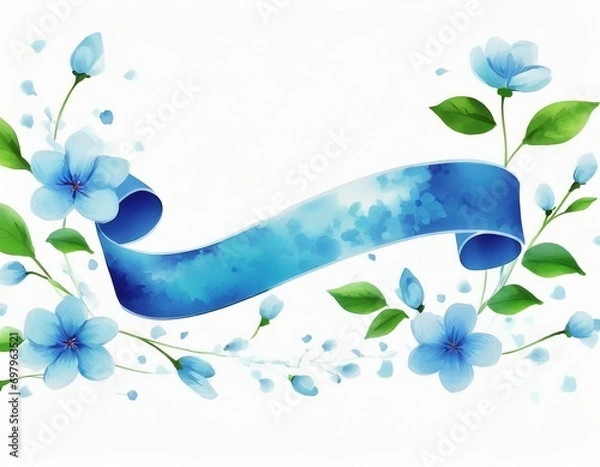 Obraz 青い花とリボン