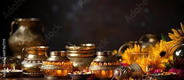 Obraz Celebrate Akshaya Tritiya, Laxmi pujan, dhanteras, and decorated kalash.