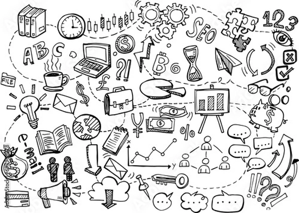 Obraz Hand drawn Business doodles element related startup to success.
