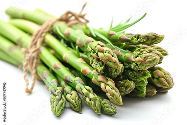 Fototapeta Bountiful Green Raw Asparagus Harvest Isolated on White Background Created with Generative AI Tools