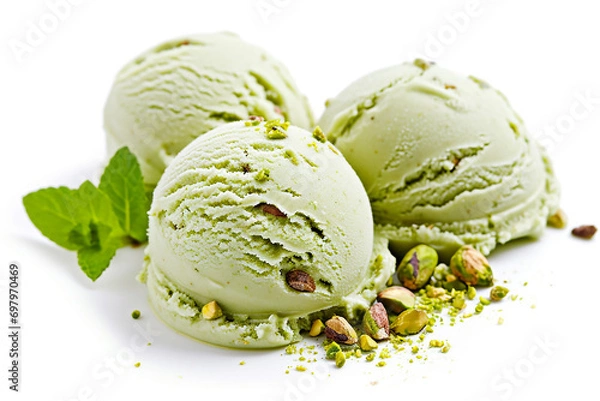 Fototapeta Creamy Pistachio Ice Cream Isolated on White Background Created with Generative AI Tools