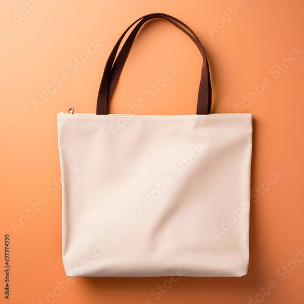 Fototapeta White bag model standing on orange background, stylish bag models, 3D design, 3D render