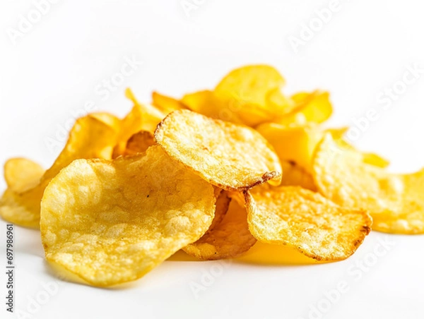 Fototapeta Crispy fresh potato chips isolated on white background. 