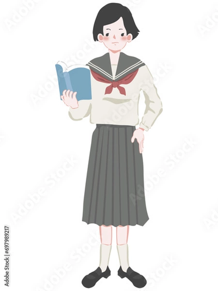 Fototapeta 本読んで勉強中の女子学生