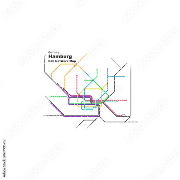 Fototapeta Layered editable vector illustration of Rail Network Map of Hamburg,Germany