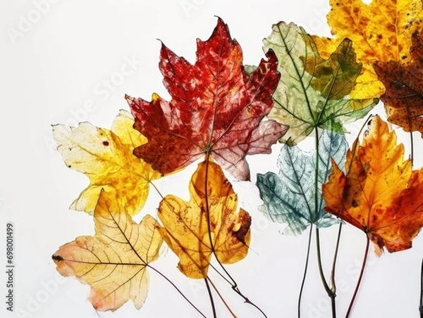 Obraz a white background with different colored leaves,