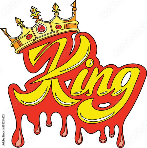 Obraz A Vibrant King Logo With A Dripping Paint Effect Color Vector Illustration. King Text Logo. Crown On King Logo Illustration. 