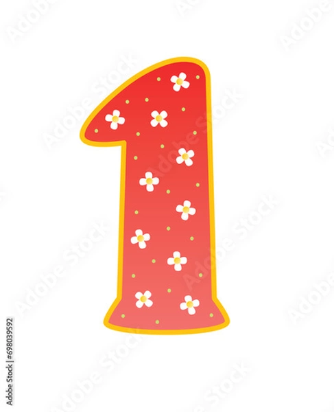 Obraz Festive red digit one decorated with flowers