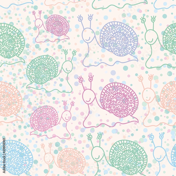 Obraz Seamless pattern with funny snails. Pastel colors background. Ve